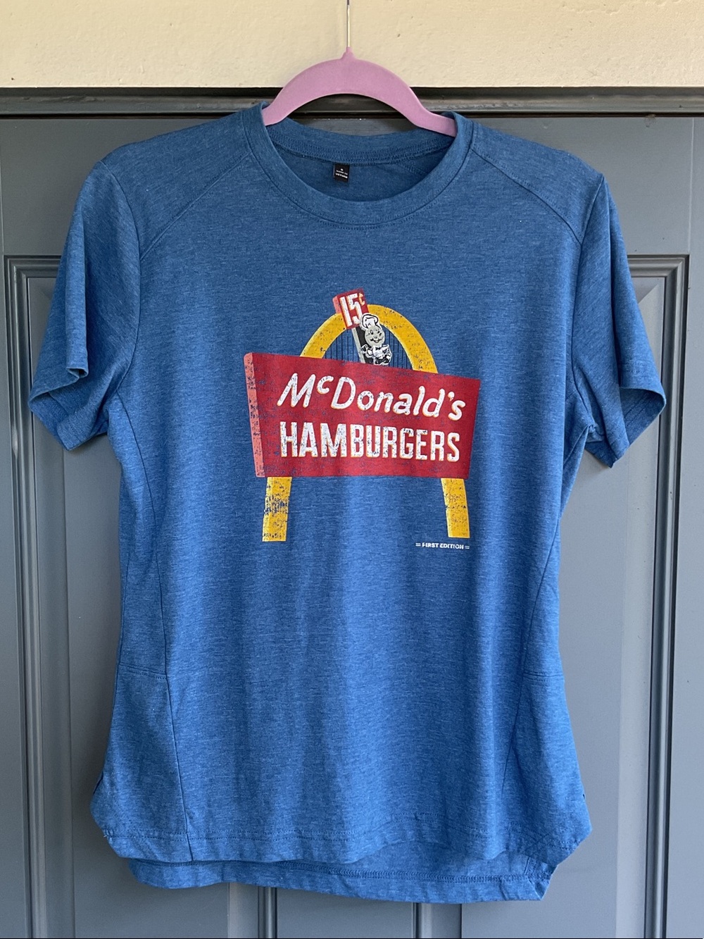 McDonald's Blue Short Sleeve Shirt with Retro Hamburgers Logo, Size S